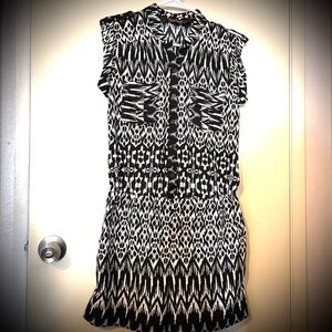 Speed Control Black and White Romper, Elastic Waist, Shorts, Two Front Pockets